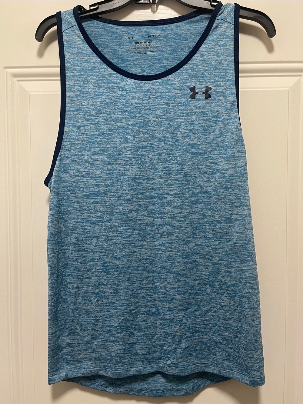 Under Armour Light Blue Heathered Athletic Tank with Navy Trim